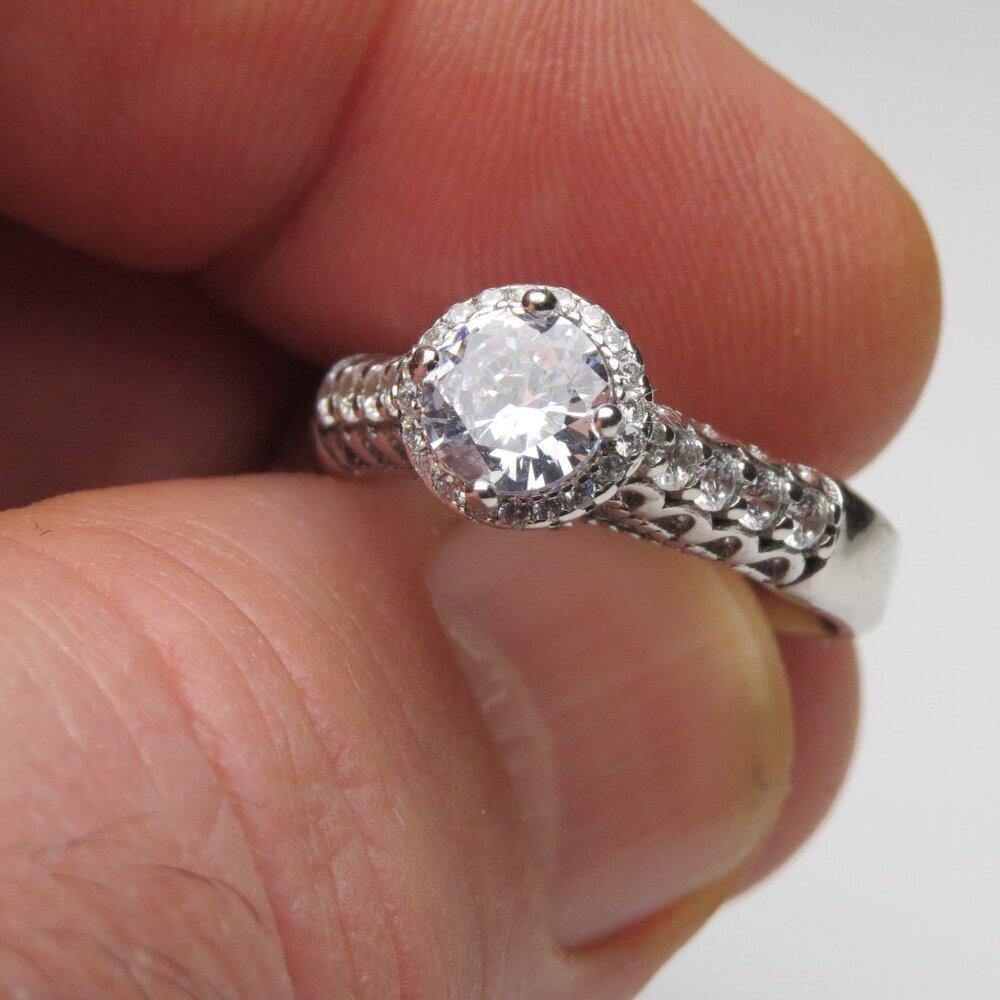 *925 Sterling Silver Diamond Band Engagement Ring